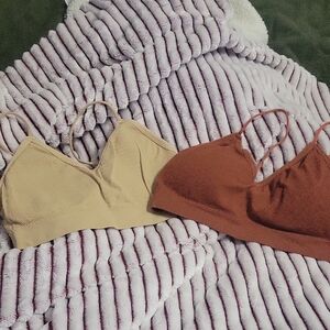 Women's Intimates Ribbed Bralette Set - Tan and Brown